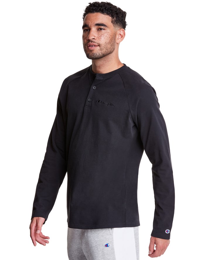 Champion Long Sleeve Henley T-Shirt Heren - Zwart - Belgie 2456LXGOH